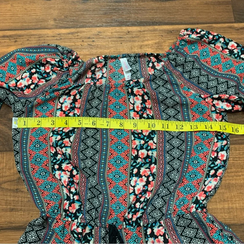 Xhilaration Girl's Multicolor Boho Romper Elastic Waist - Size M (7) W/Pockets